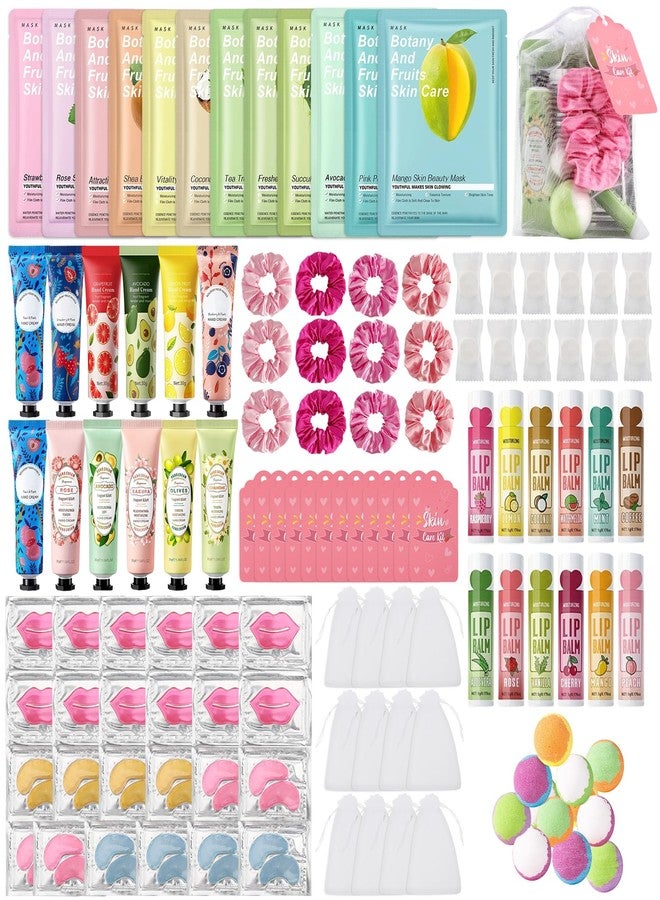 Jutqut 120PCS Spa Party Supplies for Girls, Include Facial Masks, Lip Mask, Under Eye Patches, Lip Balm, Foot Bath Bombs, Hand Cream, Compressed Towel, Hair Band, Sleepover Party Supplies for Girls - Image 1